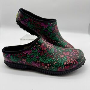 Western Chief Women's Garden Clogs Floral Butterflies Black Slip On Shoes Size 9